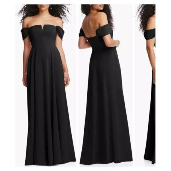 Dessy Collection Black Off the Shoulder Crepe Gown